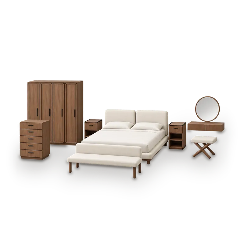 غرفة نوم رمال كاملة 8 قطع بتصميم منخفض ومريح